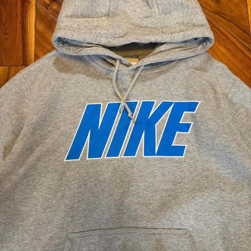 Vintage Early 2000s Nike Spellout Hoodie Grey Blue Boxy Large